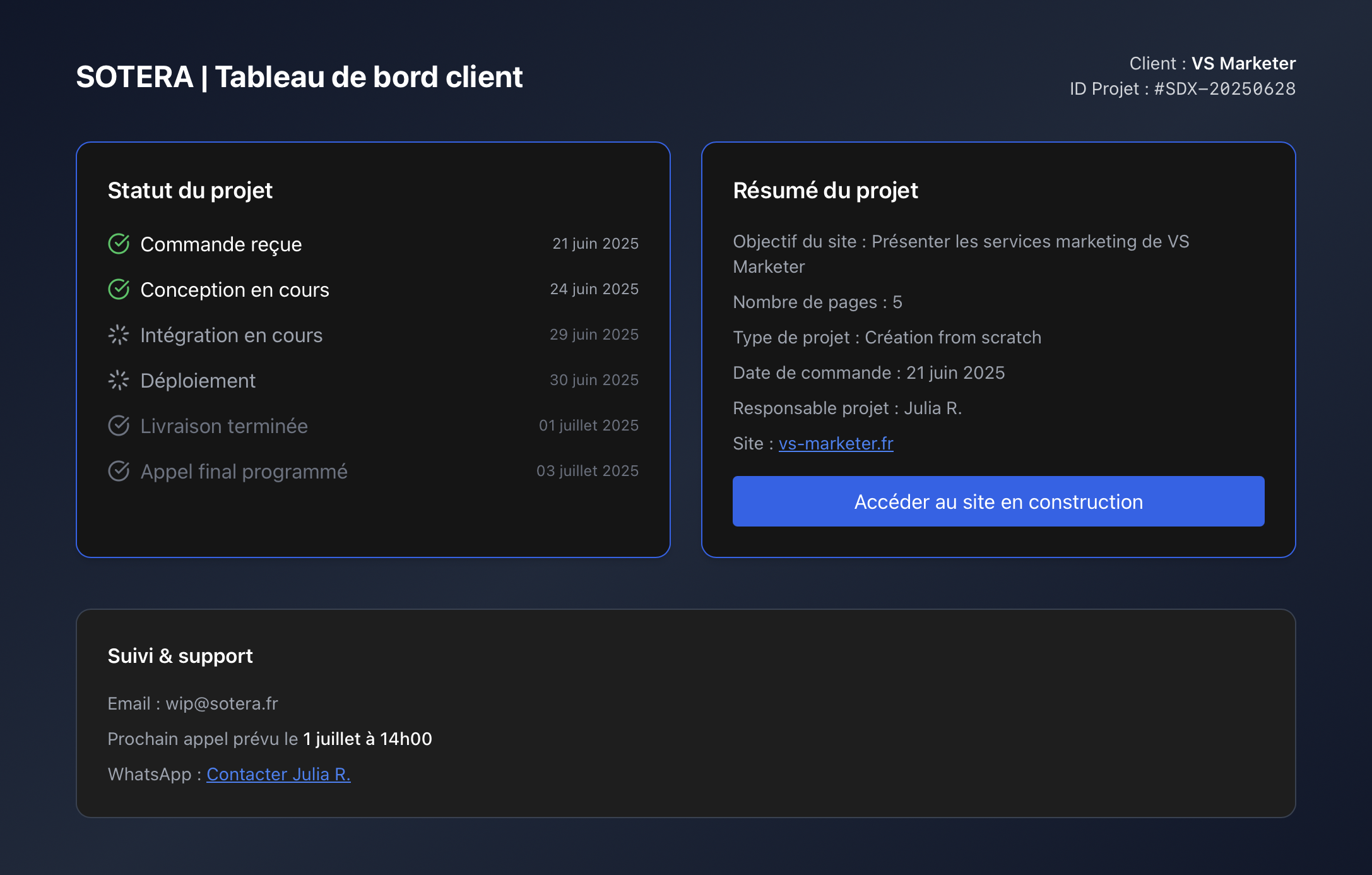 Illustration étape 2 - Suivi en direct Sotera